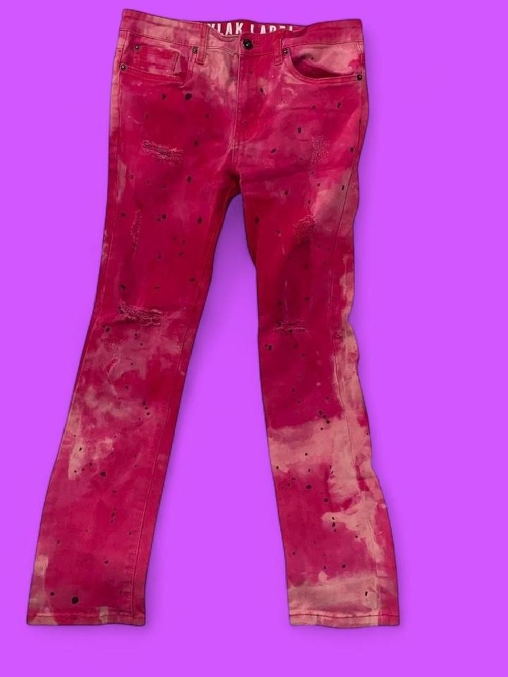 VLAK LABEL Men's Watermelon Pink Skinny Tie-Dye Jeans